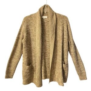 JOHN + JENN Women's Cardigan Sweater L/G Tan Marled Knit Open Front